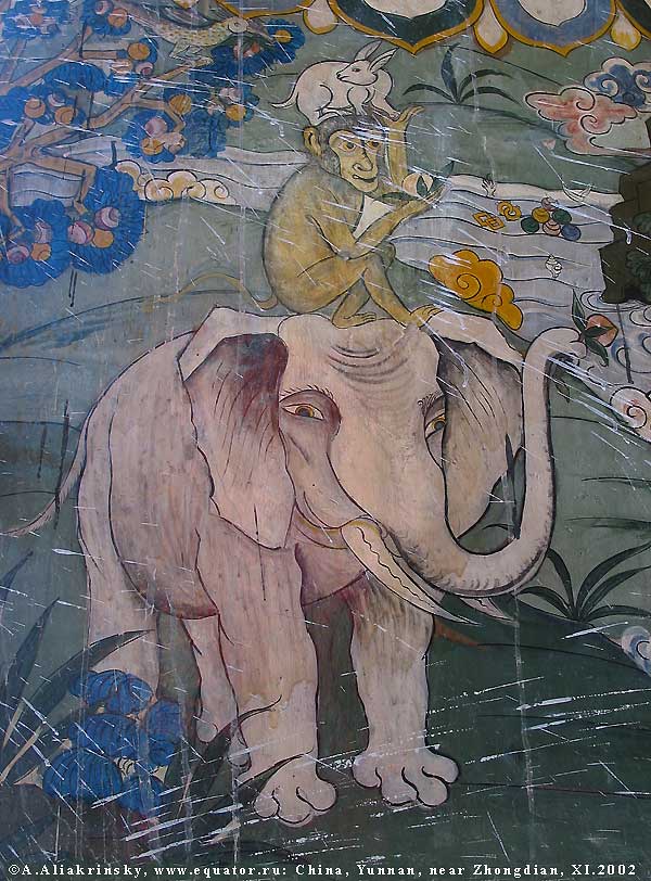 Шангри-Ла, тибетский монастырь Ganden Sumtseling. Слон с обезьяной. Фотографии из Китая. Путешествие в Южный Китай, провинция Юньнань.