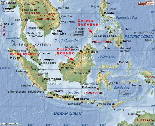 карта островов Палаван и Борнео (Калимантан)